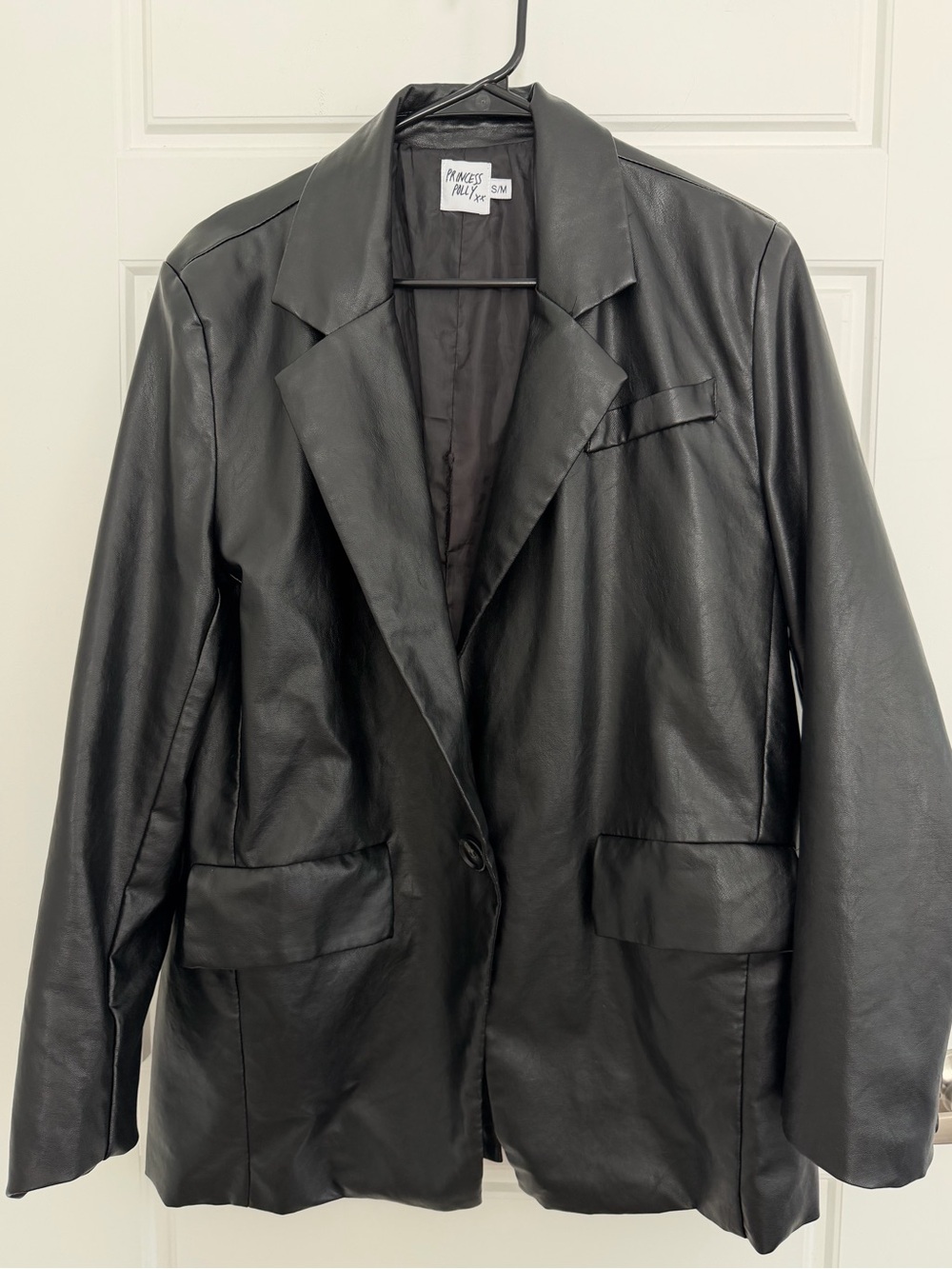 Princess Polly Black Faux Leather Blazer Jacket